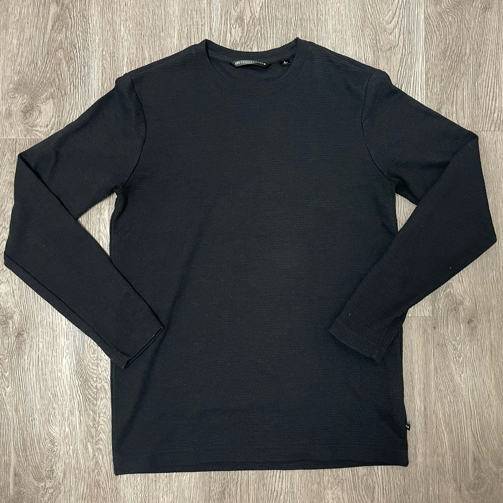 Travis Mathew Sweater Men's Small Black Cloud Waffle Thermal Crewneck